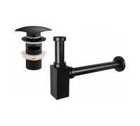 Mexen medio sifón de lavabo cuadrado con tapón click-clack, con rebosadero, negro - 7992660-70 6546 5907709136830