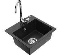 Mexen Milo fregadero de granito 1-cubeta con grifo de cocina Telma, negro/plata - 6505-73-670200-00 6198 5907709189614