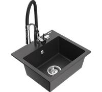 Mexen Milo fregadero de granito de 1 compartimento con grifo de cocina Aster, negro salpicado - 6505-76-73450-07 19012 5905315044501