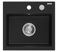 Mexen Milo fregadero de granito de 1 cubeta 435 x 410 mm, negro, sifón cromado - 6505441000-77 3823 5907709194069