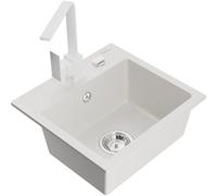 Mexen Milo fregadero de granito de 1 cubeta con grifo de cocina Rita, blanco - 6505-20-670300-20 17153 5905315018182