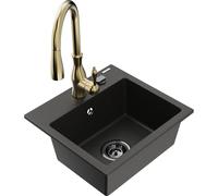 Mexen Milo fregadero de granito de 1 cubeta con grifo de cocina Savita, negro/metalizado dorado - 6505-75-672601-50-B 17354 5905315033727