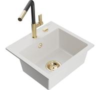 Mexen Milo fregadero de granito de 1 cuenco con grifo de cocina Flora, blanco - 6505-20-670401-57-G 20533 5905315058003