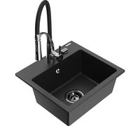 Mexen Milo fregadero de granito de 1 seno con grifería de cocina Aster, negro/metálico plateado - 6505-73-73450-07-B 19003 5905315044396
