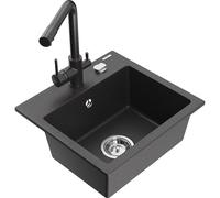 Mexen Milo fregadero de granito de 1 seno con grifo de cocina Duero, negro moteado - 6505-76-671600-76 17250 5905315023551