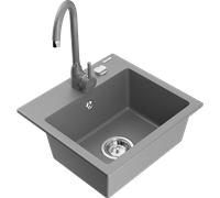 Mexen Milo fregadero de granito de 1 tina con grifo de cocina Telma, gris - 6505-71-670200-71 6197 5907709189607