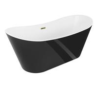 Mexen Montana bañera exenta 180 x 80 cm, blanca/negra, desbordamiento dorado - 52011808075-50 45700 5905315378835