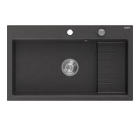 Mexen Omar fregadero de granito 1 cubeta 800 x 480 mm, negro moteado, sifón cromado - 6520801005-76 31090 5905315070944
