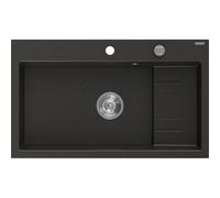 Mexen Omar fregadero de granito 1 cubeta 800 x 480 mm, negro/oro metálico, sifón cromo - 6520801005-75 31059 5905315070937