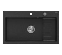 Mexen Omar fregadero de granito 1-cubeta 800 x 480 mm, negro/plateado metálico, sifón cromo - 6520801005-73 31053 5905315070920