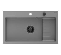 Mexen Omar fregadero de granito de 1 compartimento 800 x 480 mm, gris, sifón negro - 6520801005-71-B 31155 5905315236555