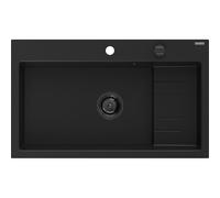 Mexen Omar fregadero de granito de 1 compartimento 800 x 480 mm, negro, sifón negro - 6520801005-77-B 31165 5905315236593