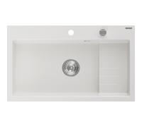 Mexen Omar fregadero de granito de 1 cubeta 800 x 480 mm, blanco, sifón cromado - 6520801005-20 29311 5905315070890