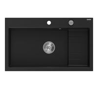 Mexen Omar fregadero de granito de 1 cubeta 800 x 480 mm, negro, sifón cromado - 6520801005-77 31097 5905315070951