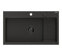 Mexen Omar fregadero de granito de 1 seno 800 x 480 mm, negro/dorado metálico, sifón negro - 6520801005-75-B 31158 5905315236579
