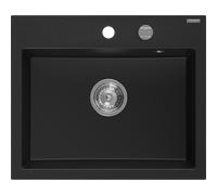 Mexen Oscar fregadero de granito de 1 cubeta 580 x 490 mm, negro, sifón cromado - 6519581000-77 29259 5905315070883