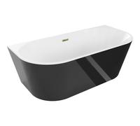 Mexen Oval bañera independiente adosada 160 x 80 cm, blanca/negra, desbordamiento dorado - 52671608075-50 46130 5905315381835