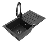Mexen Pablo fregadero de granito de 1 cubeta con escurridor y grifo de cocina Elia, negro/plata metálico - 6510-73-670101-70-B 19730 5905315029539