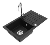 Mexen Pablo fregadero de granito de 1 cubeta con escurridor y grifo de cocina Telma, negro - 6510-77-670200-00 6264 5907709160279