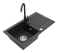 Mexen Pablo fregadero de granito de 1 cubeta con escurridor y grifo de cocina Telma, negro/plateado - 6510-73-670200-70 6259 5907709160224