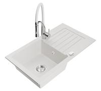 Mexen Pablo fregadero de granito de 1 seno con escurridor y grifo de cocina Aster, blanco - 6510-20-73450-02 19095 5905315045454