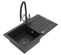 Mexen Pablo fregadero de granito de 1 seno con escurridor y grifo de cocina Duo, negro/plata metálica - 6510-73-671701-07-B 22755 5905315100979