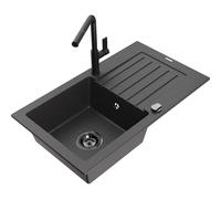 Mexen Pablo fregadero de granito de 1 seno con escurridor y grifo de cocina Flora, negro moteado - 6510-76-670401-70-B 20754 5905315059864