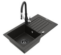 Mexen Pablo fregadero de granito de 1 seno con escurridor y grifo de cocina Savita, negro/dorado metálico - 6510-75-672601-70-B 17595 5905315034687