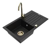 Mexen Pablo fregadero de granito de 1 seno con escurridor y grifo de cocina Telma, negro - 6510-77-670200-50 6265 5907709160286