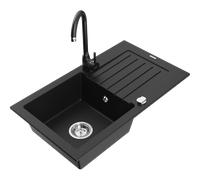 Mexen Pablo fregadero de granito de 1 seno con escurridor y grifo de cocina Telma, negro - 6510-77-670200-70 6266 5907709160293