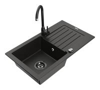 Mexen Pablo fregadero de granito de 1 seno con escurridor y grifo de cocina Telma, negro/dorado - 6510-75-670200-70-B 18328 5905315015020