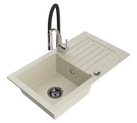Mexen Pablo fregadero de granito de un seno con escurridor y grifo de cocina Aster, beige - 6510-69-73450-07-B 19102 5905315045539
