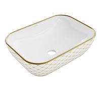 Mexen Rita lavabo sobre encimera 45 x 32 cm, blanco/dorado patrón de cuadrícula - 21084509 21897 5907709156616