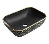 Mexen Rita lavabo sobre encimera 45 x 32 cm, negro mate/dorado patrón de rejilla - 21084579 21909 5907709156692