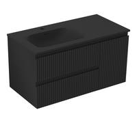 Mexen Rivel armario de baño 90 cm con lavabo Vela izquierda, 2S, 1D, acanalado, negro mate - 91A23-09047-3-BBFFF71-W23L71 86034 5905315776600