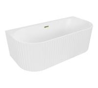 Mexen Sella bañera exenta adosada estriada 150 x 75 cm, blanco mate, rebosadero dorado - 52711507501-50 54302 5905315506160