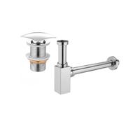 Mexen semisifón cuadrado para lavabo con tapón clic-clac, sin rebosadero, cromo - 7991660-00 6540 5907709136793