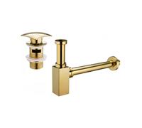 Mexen sifón medio cuadrado para lavabo con tapón click-clack, con rebosadero, dorado - 7992660-50 6545 5907709136823