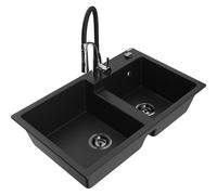 Mexen Tomas fregadero de granito de 2 compartimentos con grifo de cocina Aster, negro - 6516-77-73450-07-B 19357 5905315048356