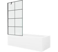 Mexen Vega bañera rectangular 150 x 70 cm con revestimiento y mampara de 1 hoja de 90 cm, patrón negro - 550115070X9509007077 22313 5905315205032