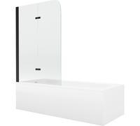 Mexen Vega bañera rectangular 150 x 70 cm con revestimiento y mampara de 2 alas 100 cm, transparente, negro 13084 5907709162495