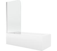 Mexen Vega bañera rectangular 160 x 70 cm con panel y mampara de 1 hoja 80 cm, transparente, cromo - 550116070X9008010100 13100 5907709107816