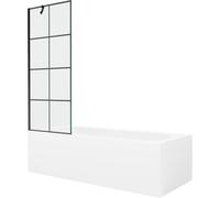 Mexen Vega bañera rectangular 160 x 70 cm con revestimiento y mampara de 1 hoja 70 cm, diseño negro - 550116070X9507007077 22341 5905315205315