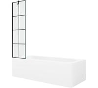 Mexen Vega bañera rectangular 170 x 70 cm con panel y mampara de 1 hoja 50 cm, patrón negro - 550117077X9505007077 22371 5905315205599