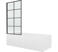 Mexen Vega bañera rectangular 170 x 70 cm con panel y mampara de 1 hoja de 70 cm, patrón negro fijo - 550117070X9307007077 13161 5907709162846