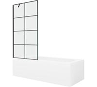 Mexen Vega bañera rectangular 170 x 70 cm con revestimiento y mampara de 1 hoja 90 cm, patrón negro - 550117077X9509007077 22375 5905315205636