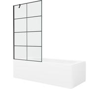 Mexen Vega bañera rectangular 180 x 80 cm con revestimiento y mampara de 1 hoja 100 cm, patrón negro - 550118080X9510007077 22406 5905315205940
