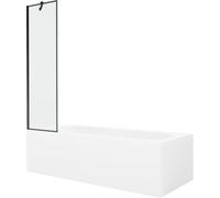 Mexen Vega bañera rectangular de 180 x 80 cm con revestimiento y mampara de 1 hoja de 50 cm, patrón negro 22395 5905315205834