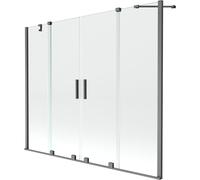 Mexen Velar Duo mampara de bañera corredera de 2 hojas 180 x 150 cm, transparente, gris metalizado cepillado 24725 5905315222206