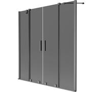 Mexen Velar Duo panel de bañera de 2 hojas deslizantes 140 x 150 cm, grafito, gris acero cepillado - 896-140-000-42-66 42009 5905315278371